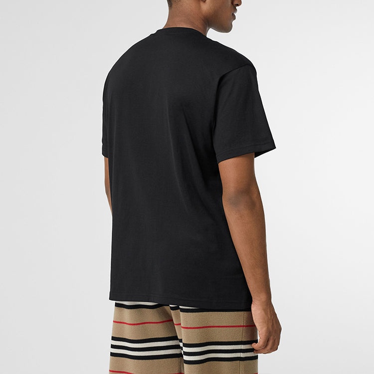 Men's Burberry Pattern Cotton Loose Classic Short Sleeve Black 80174841 - 4