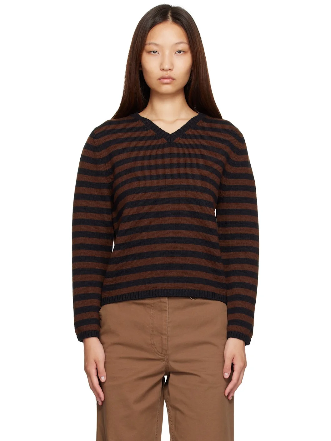 Brown Molly V-Neck Pullover Sweater - 1