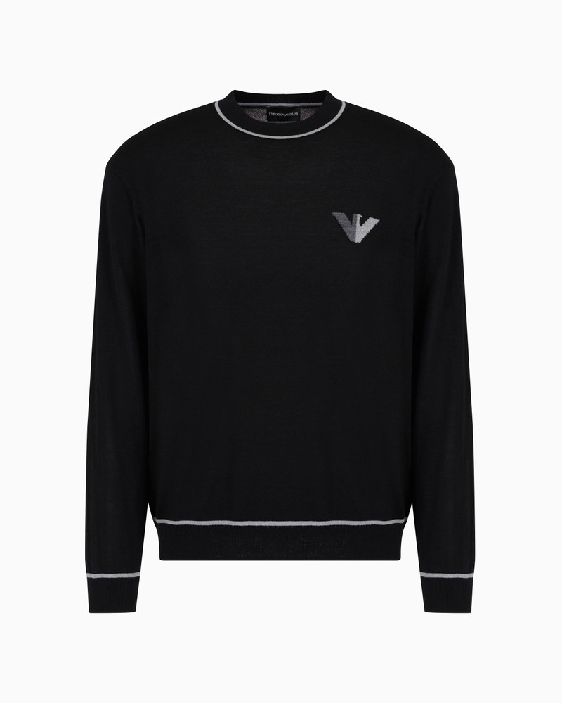 Virgin-wool jumper with jacquard logo detail 1