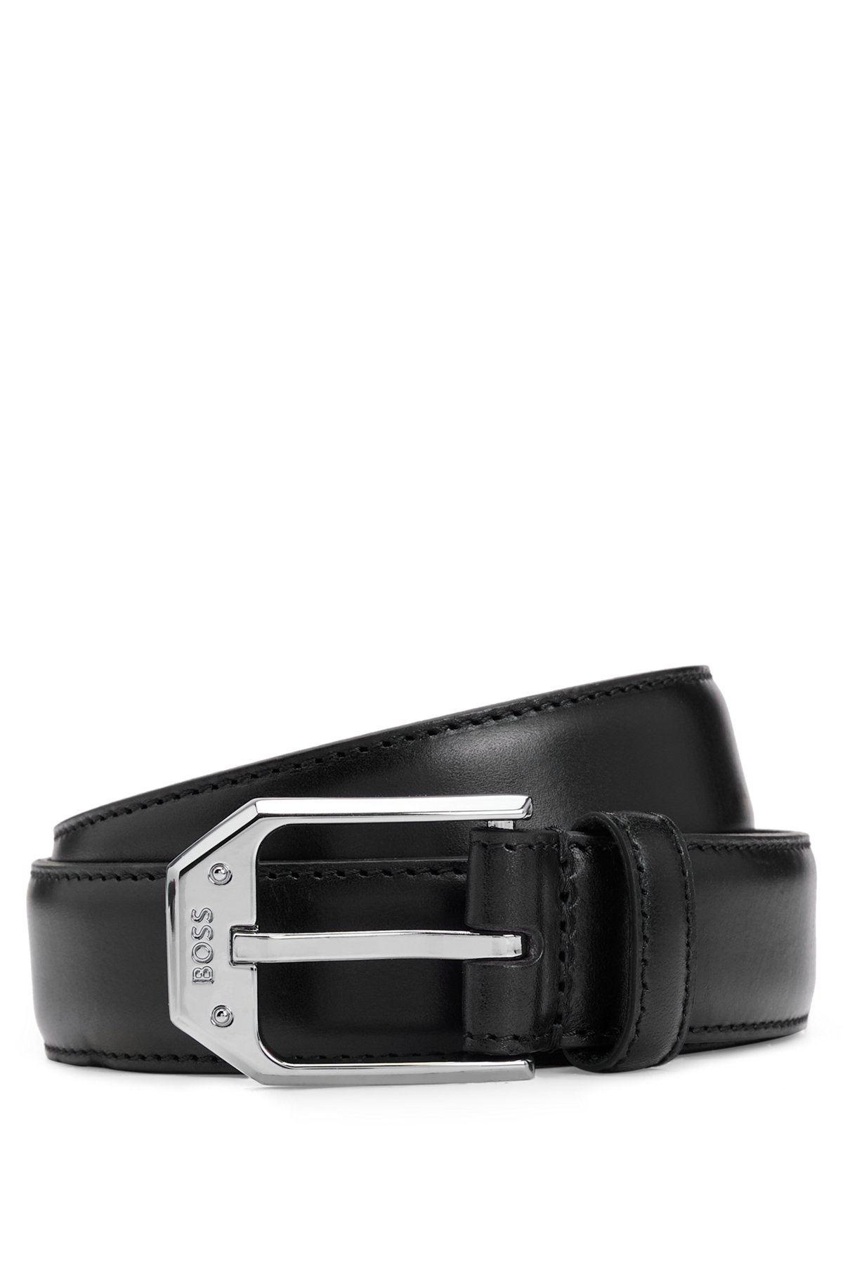 ITALIAN-LEATHER BELT WITH POLISHED SILVERWARE LOGO - 1
