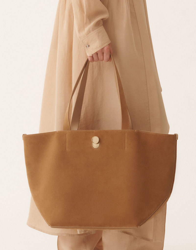 Medium Eclissi suede and wicker tote bag 5