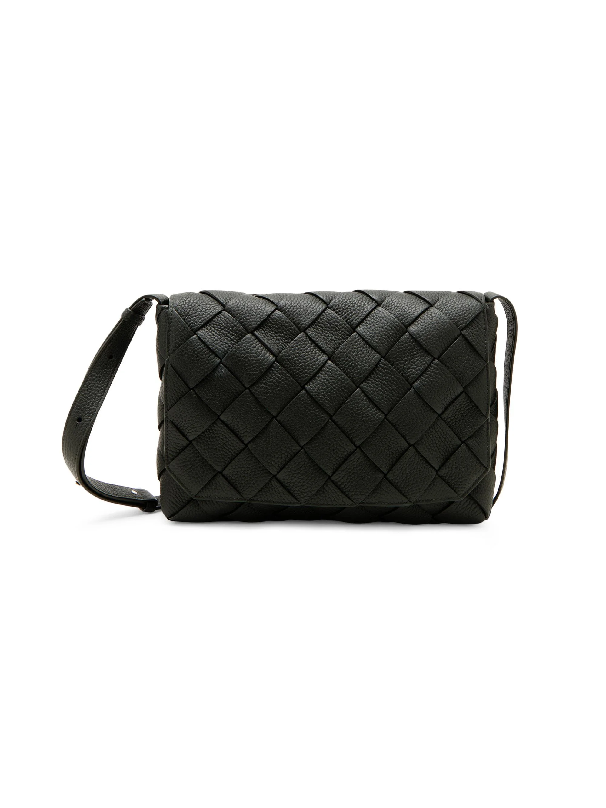 Men's Small Diagonal Intreccio Leather Messenger Bag - Dark Green Silver - 1