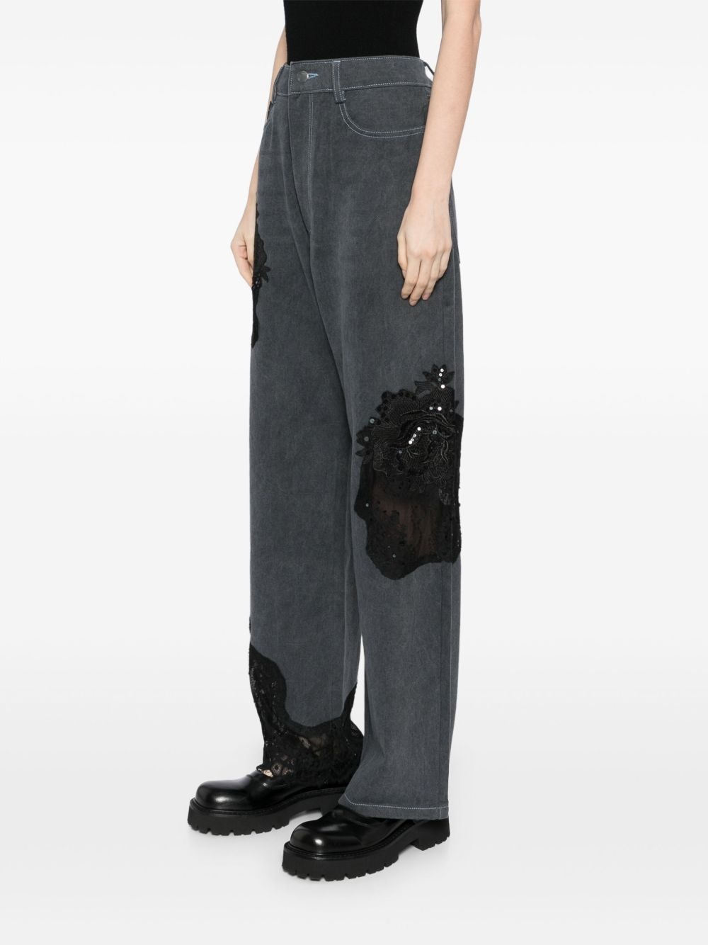 lace panels straight-leg jeans - 3