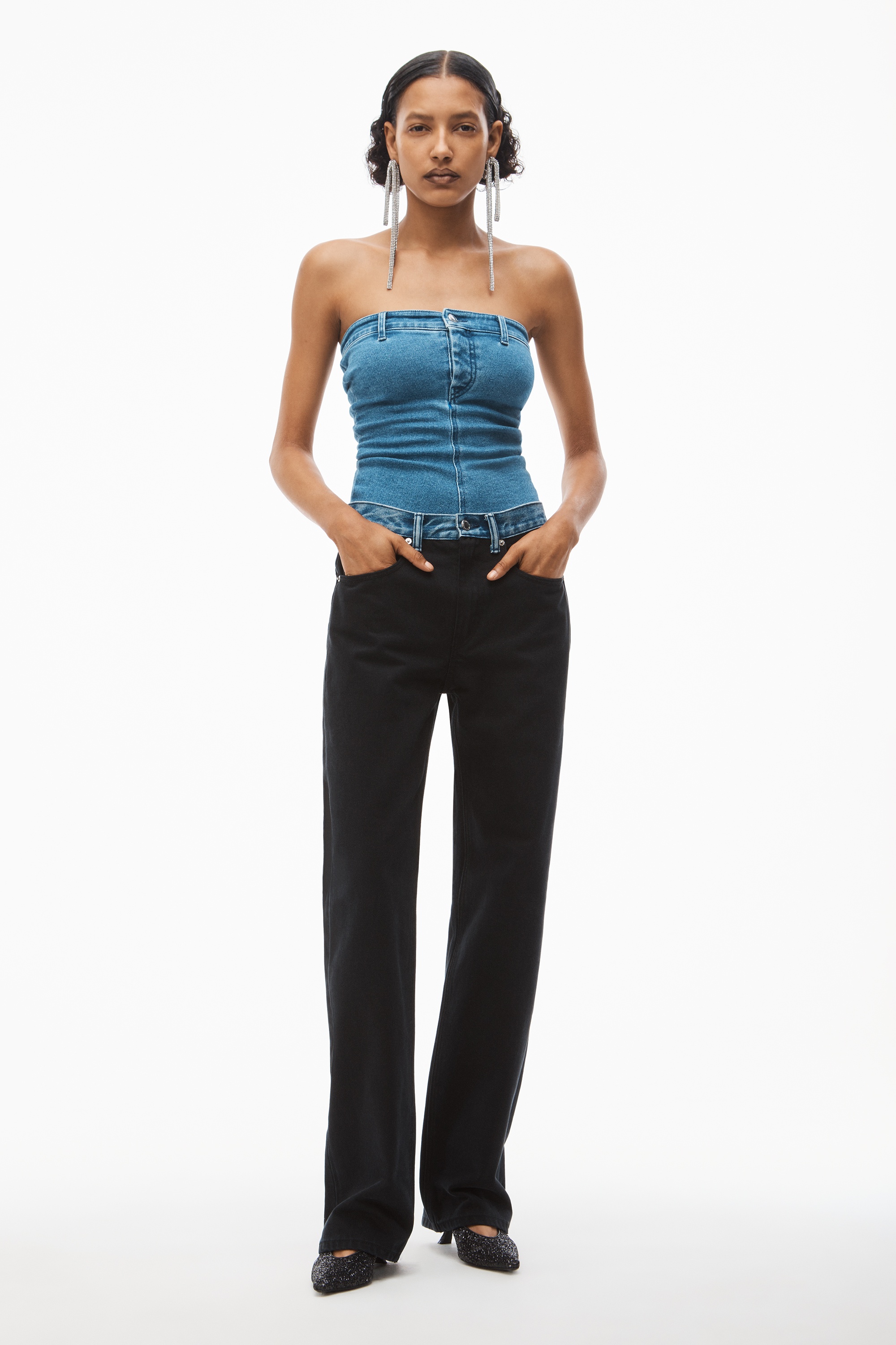 CONTRAST WAISTBAND JEAN IN BLACK DENIM - 2