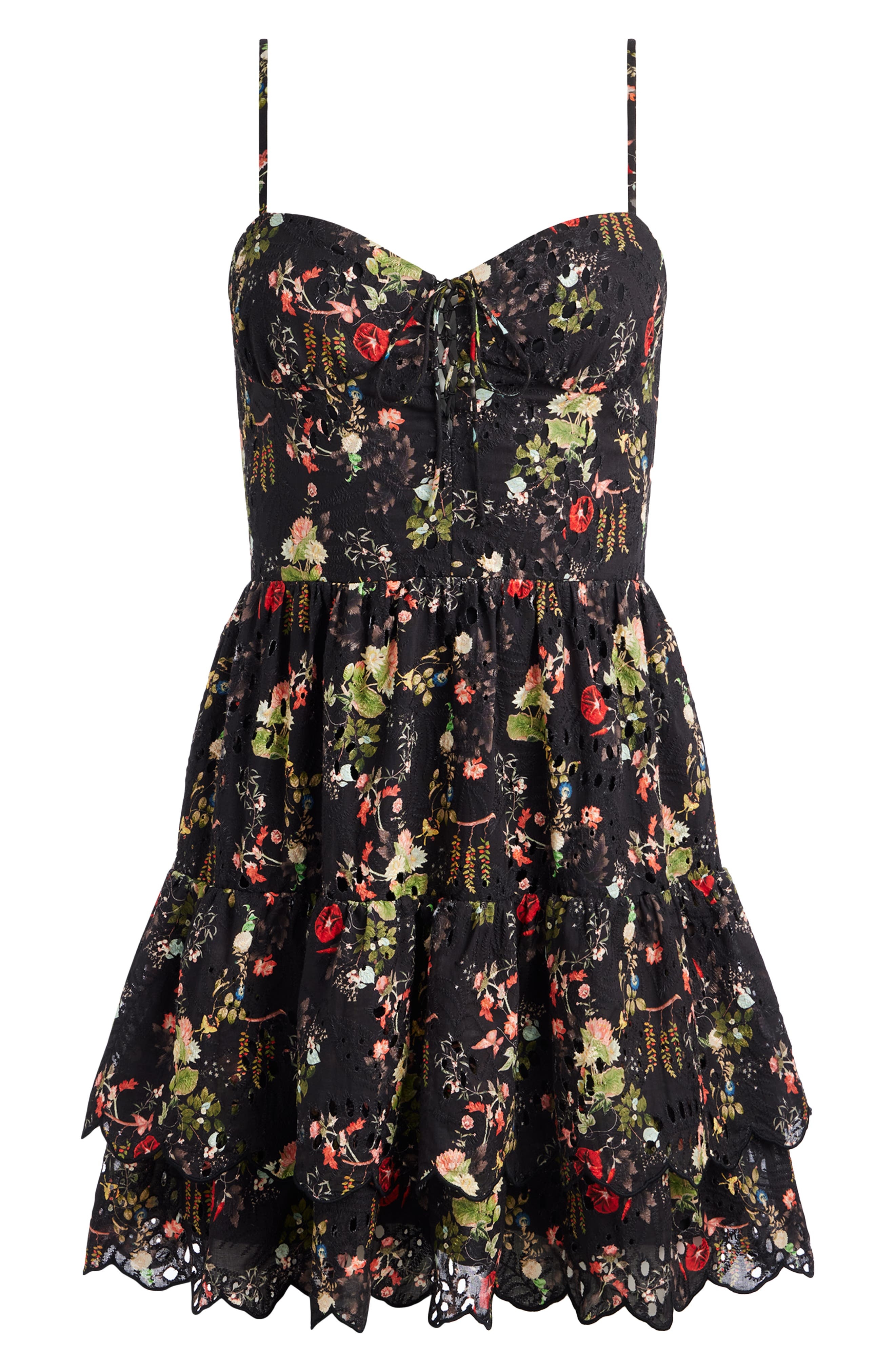 Alice + Olivia Daisy Floral Cotton Eyelet Minidress in Blush Kiss Black at Nordstrom - 5