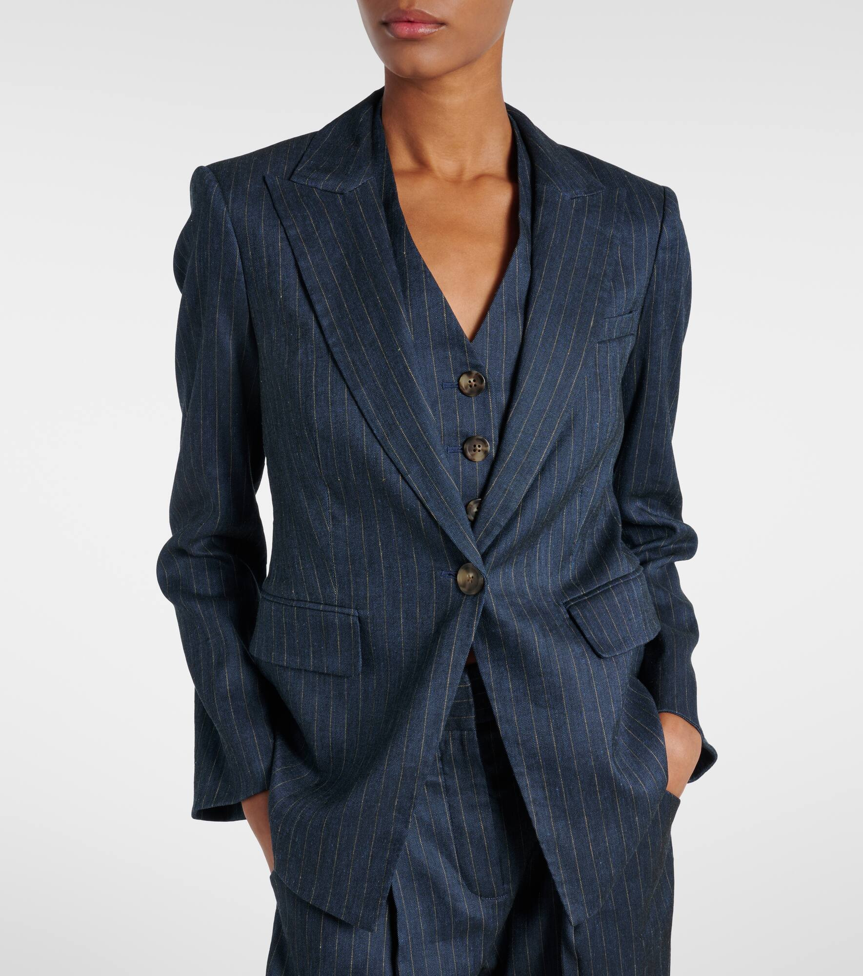 Obie pinstripe linen-blend blazer - 5