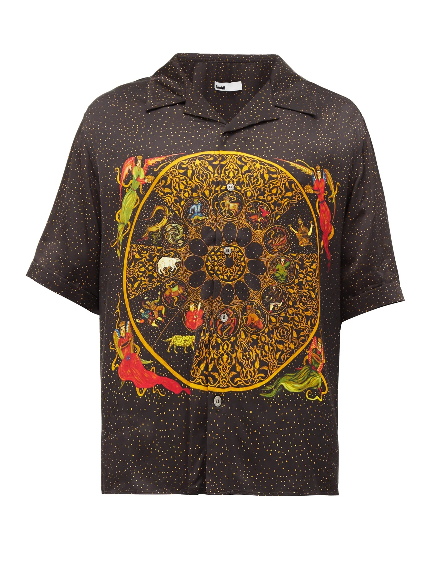 Zodiac-print satin bowling shirt - 1