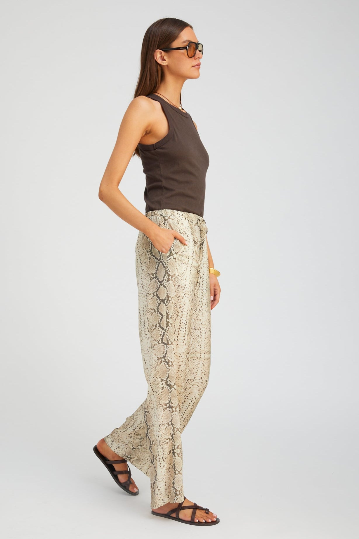BEIGE SNAKESKIN SILK KAUAI PANTS - 4