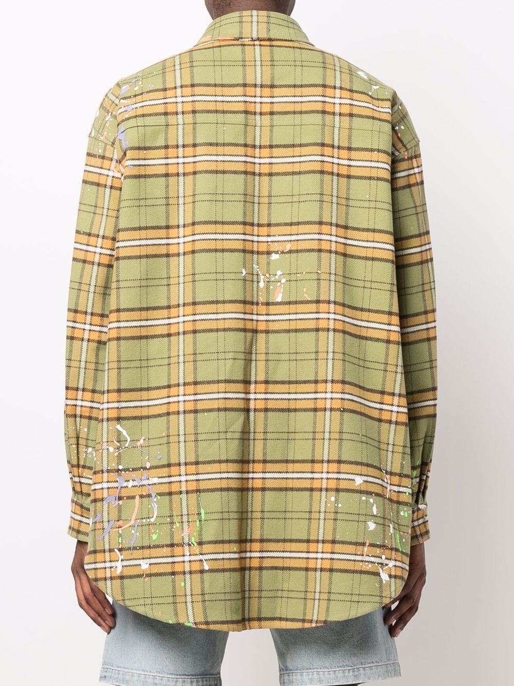 painterly-print checked shirt - 4