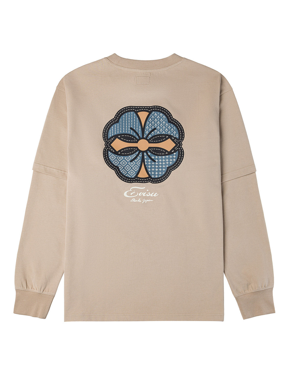 Sashiko-style Kamon Print Fashion Fit 2-in-1 Design Long-sleeve T-shirt - 12