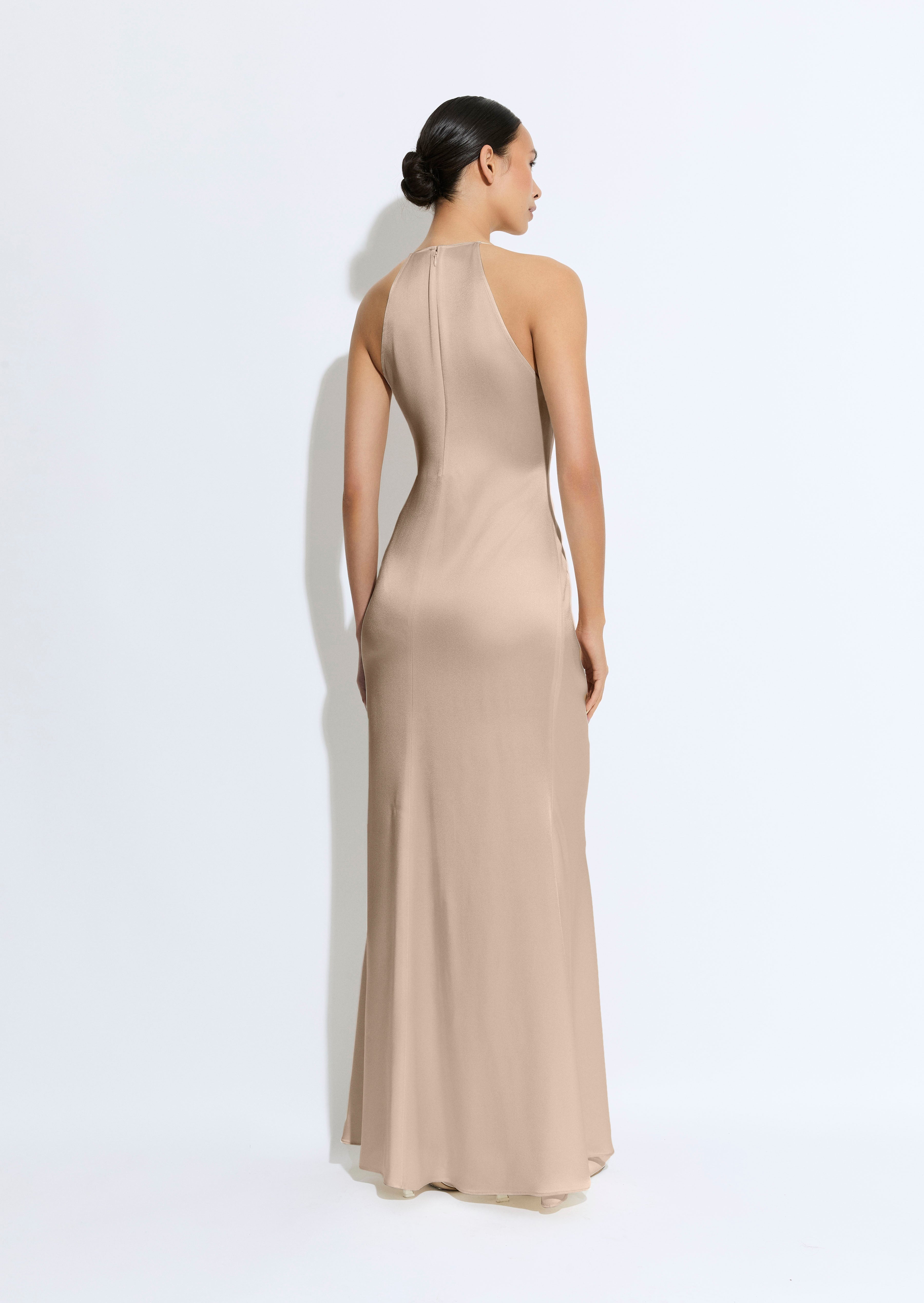 Satin Cowl Neck Tab Gown - 3