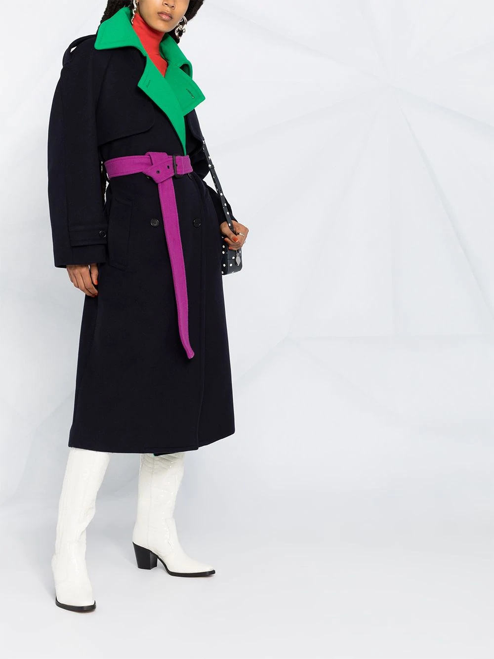 colour-block belted coat - 4