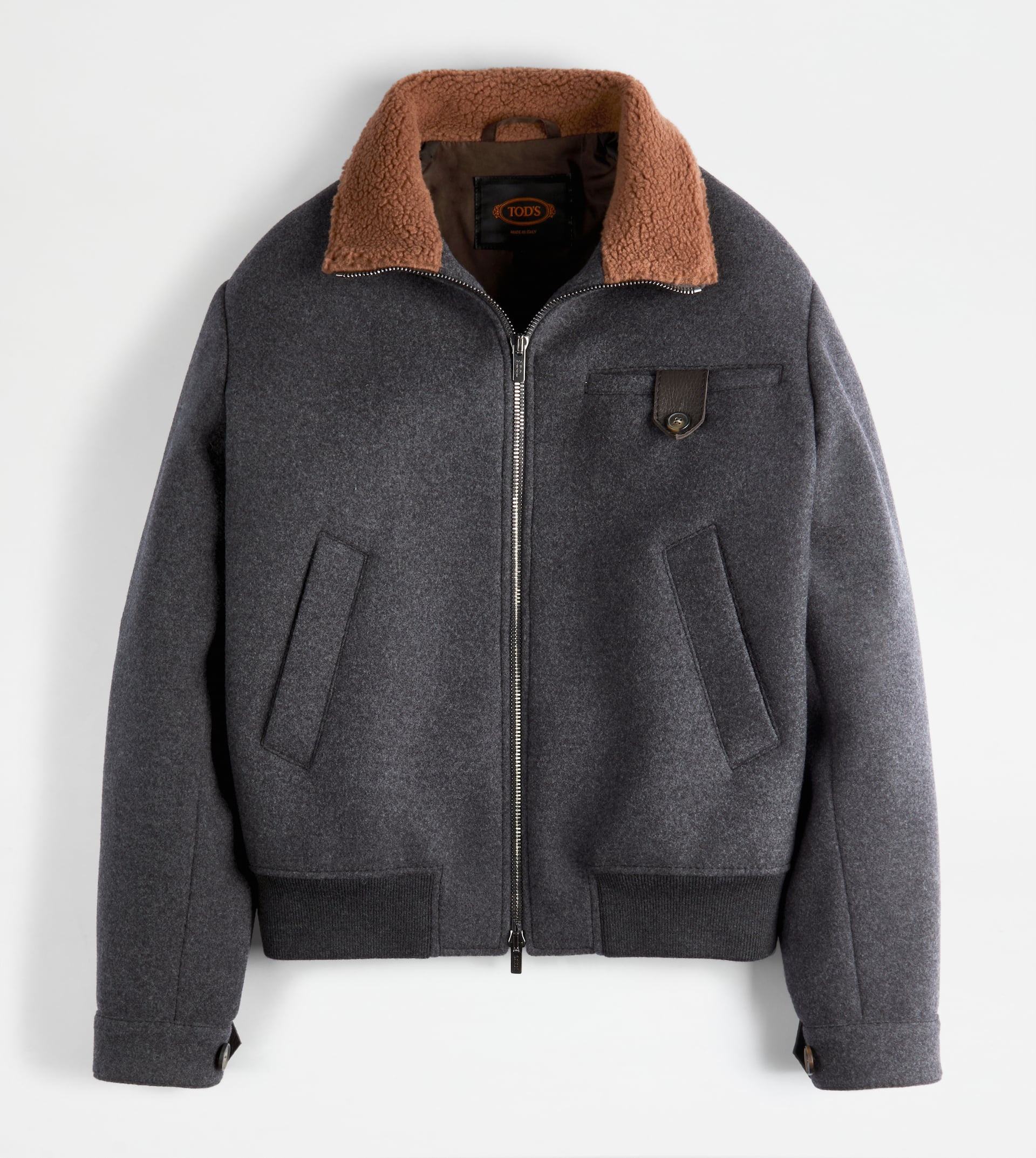 AVIATOR BOMBER JACKET IN WOOL - GREY - 1