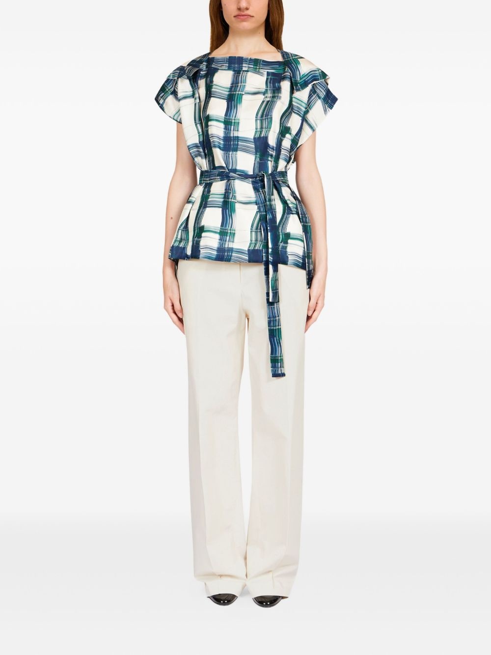 plaid belted top - 2