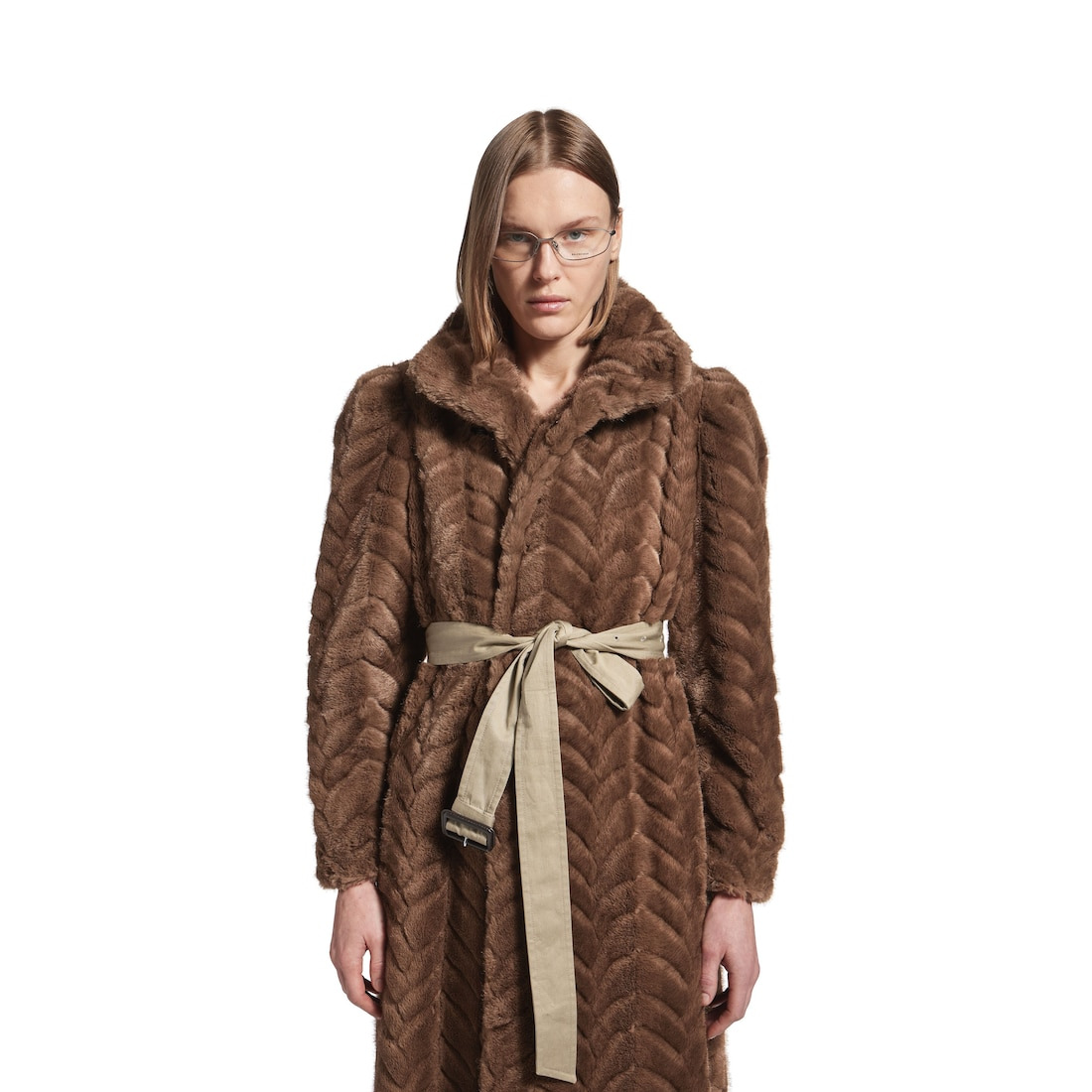 Women's Animal-free Fur Maxi Coat in Brown - 5