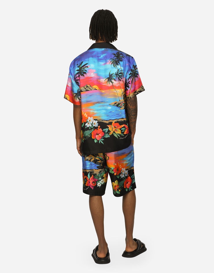 Silk twill jogging shorts with Hawaiian print - 3