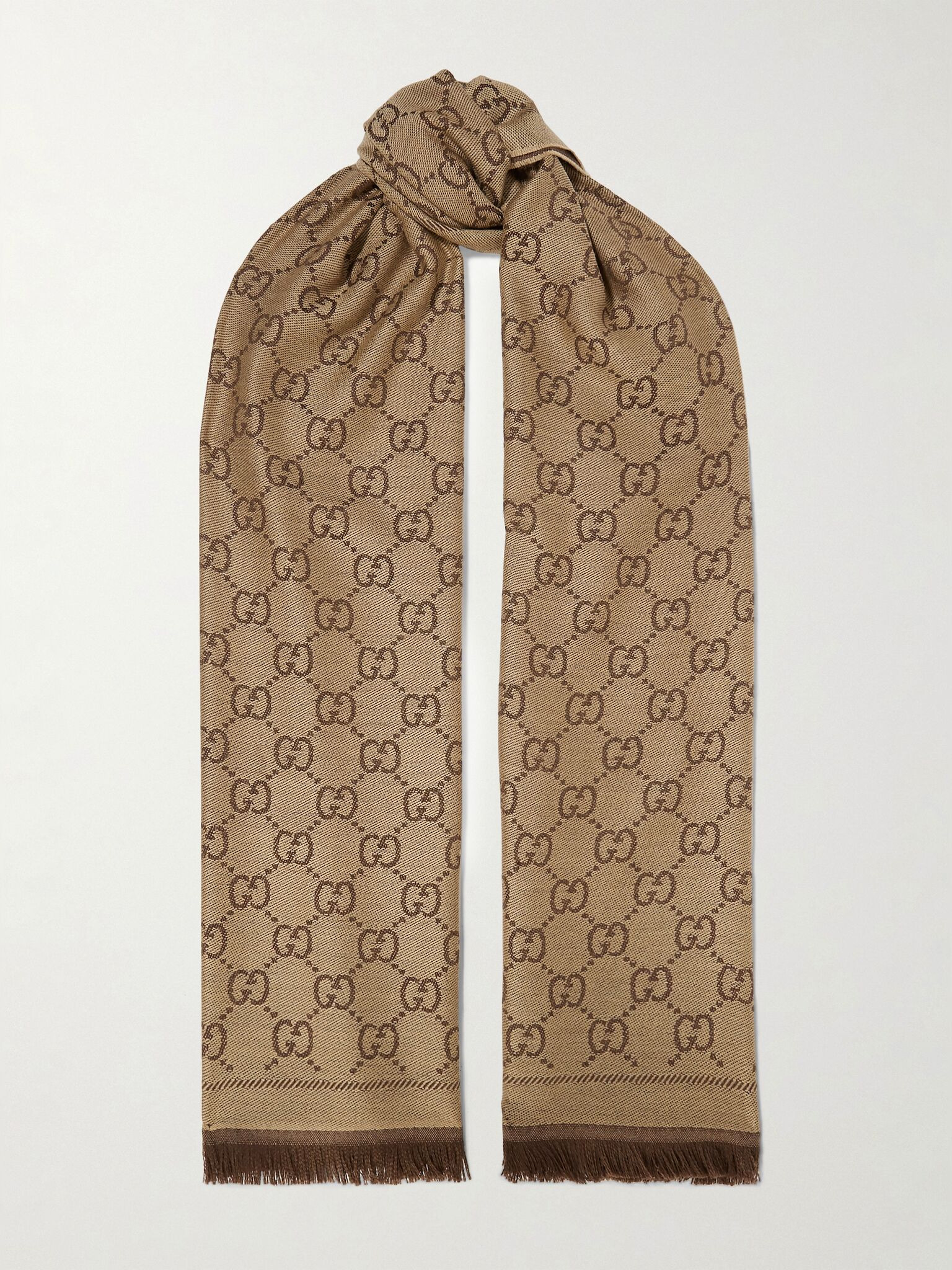 + NET SUSTAIN Sten reversible fringed organic wool-jacquard scarf Brown - 1