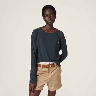 Miu Miu Long-sleeved garment-dyed ribbed knit jersey T-shirt outlook