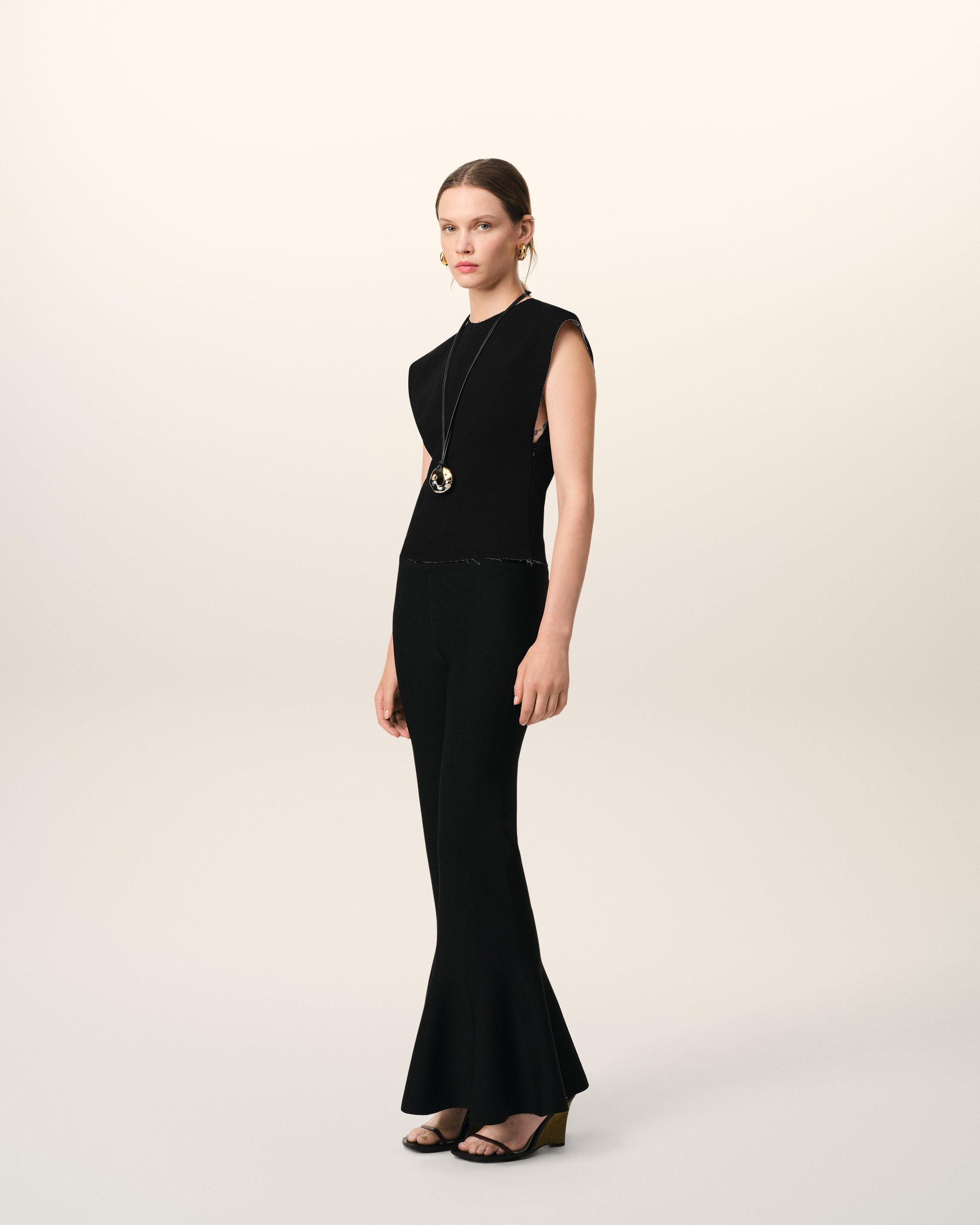 BLACK WOOL SLEEVELESS BICOLOR TOP - 5