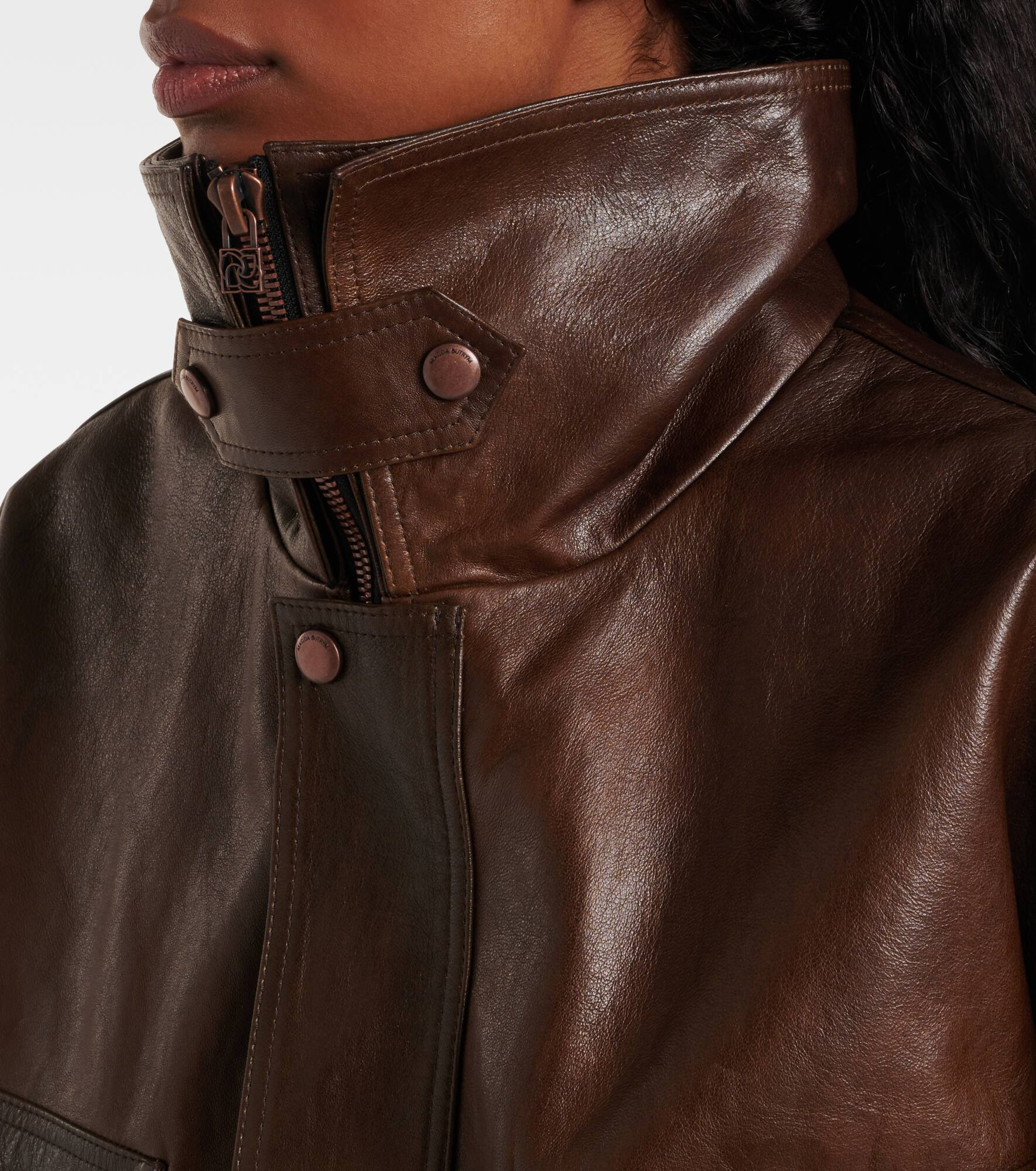 Oversized leather bomber jacket - 4