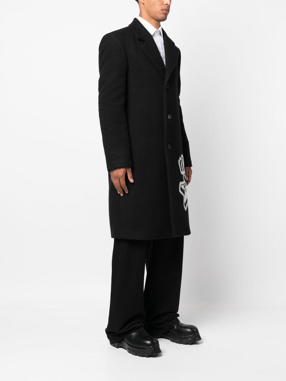 intarsia-graffiti logo single-breasted coat - 3