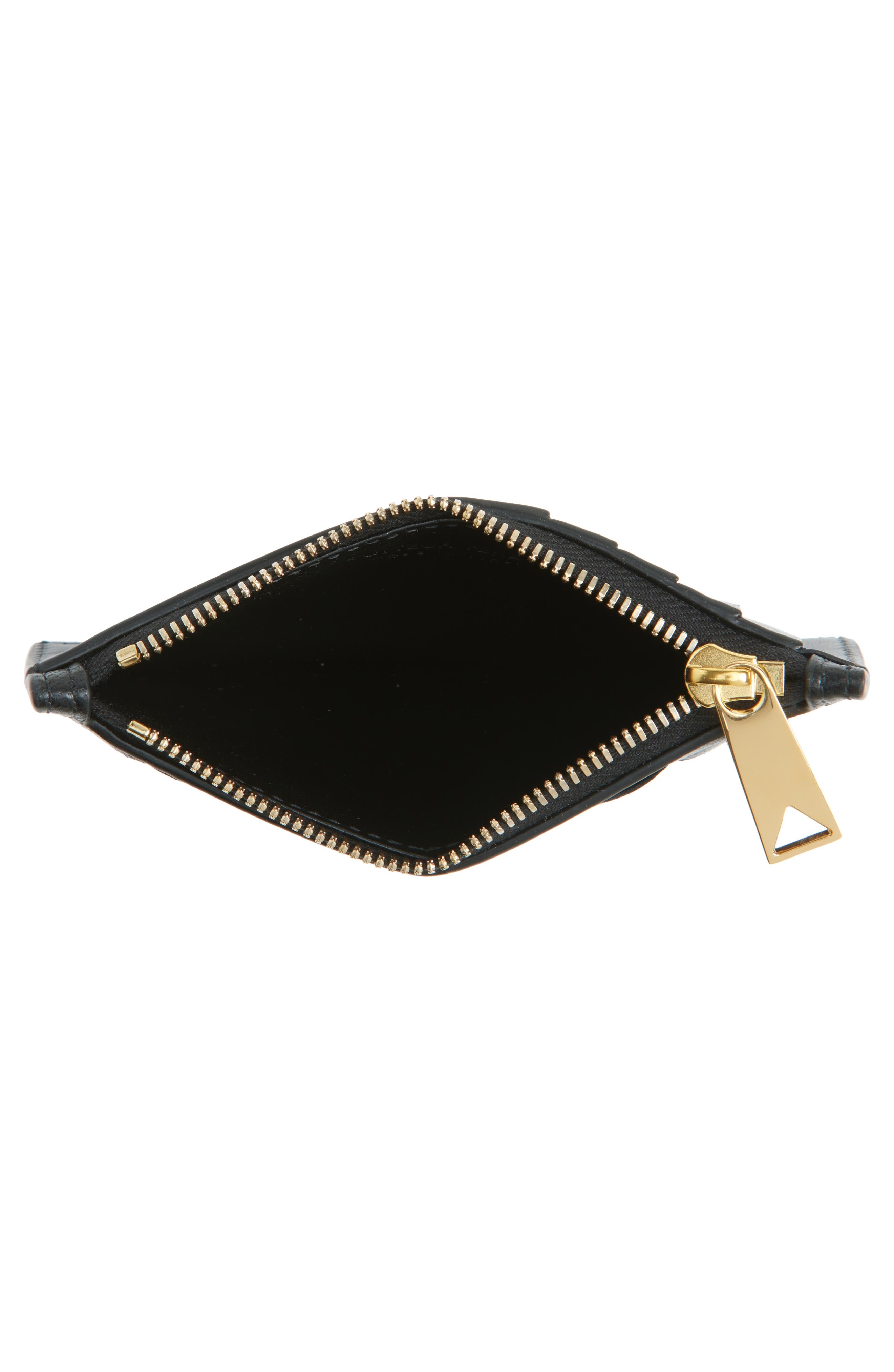 Bottega Veneta Intrecciato Leather Zip Card Case in 8425 Black-Gold at Nordstrom - 2