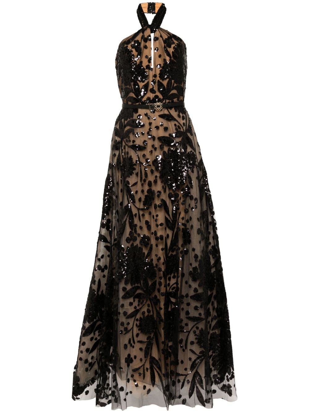 embroidered halter gown - 1