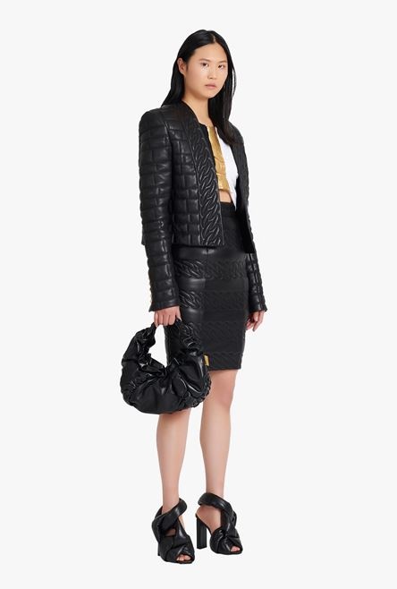 Black quilted leather spencer jacket - 2