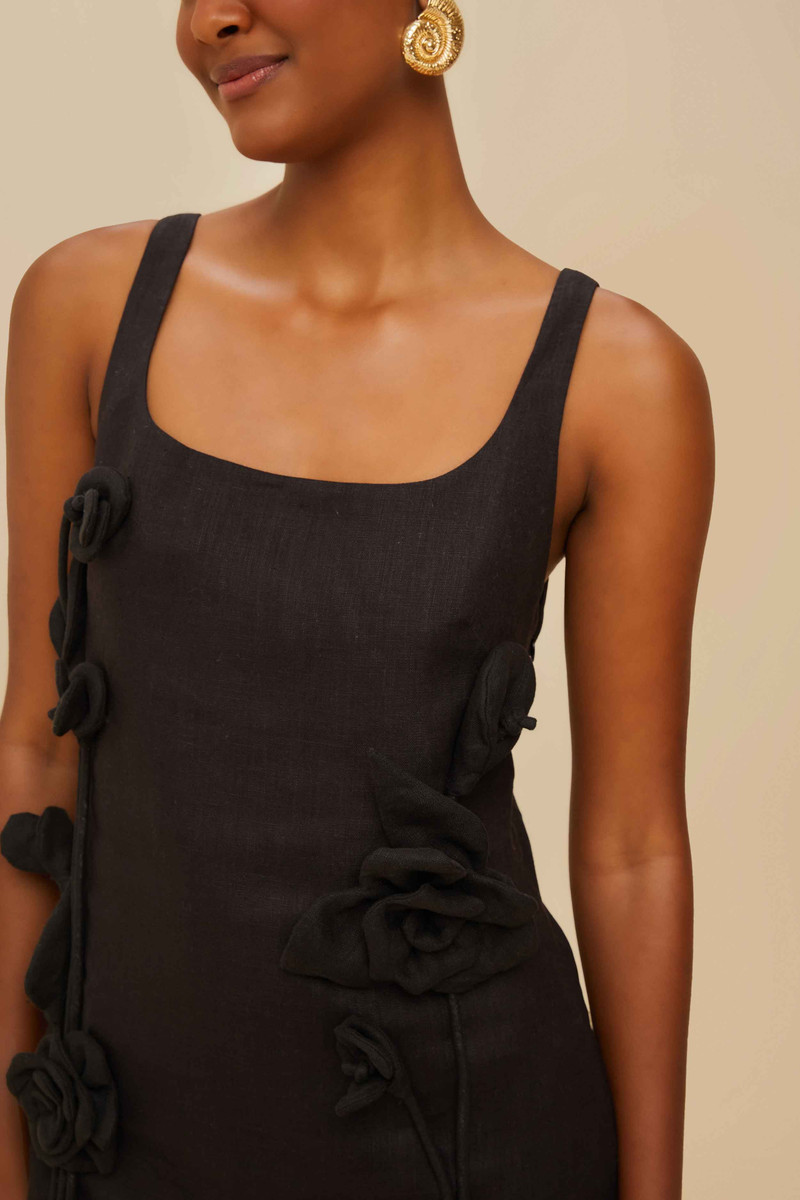 Black Sleeveless Euroflax™ Premium Linen Mini Dress 3