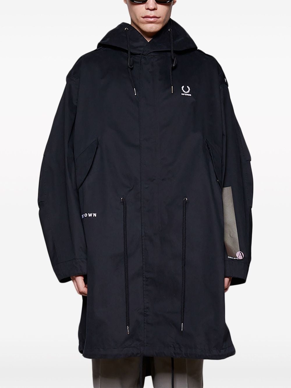 logo-print hooded cotton parka - 3