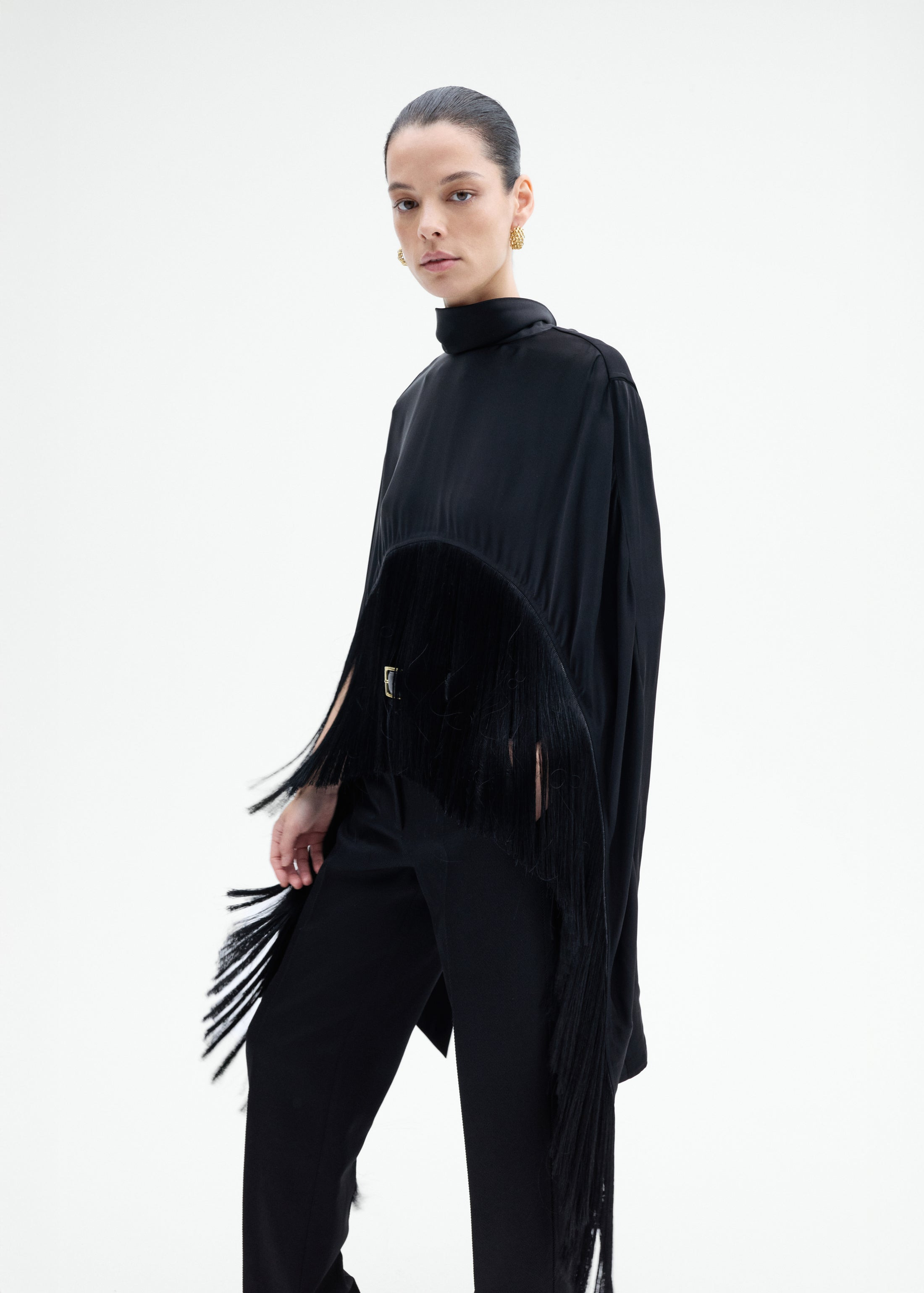 Fringe Satin Cape Top - 2