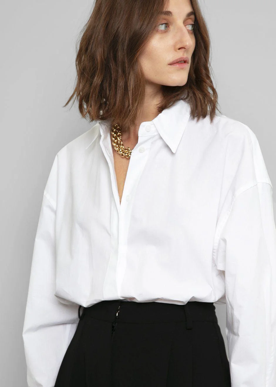 Lakely Oversized Button Down Shirt - White - 1