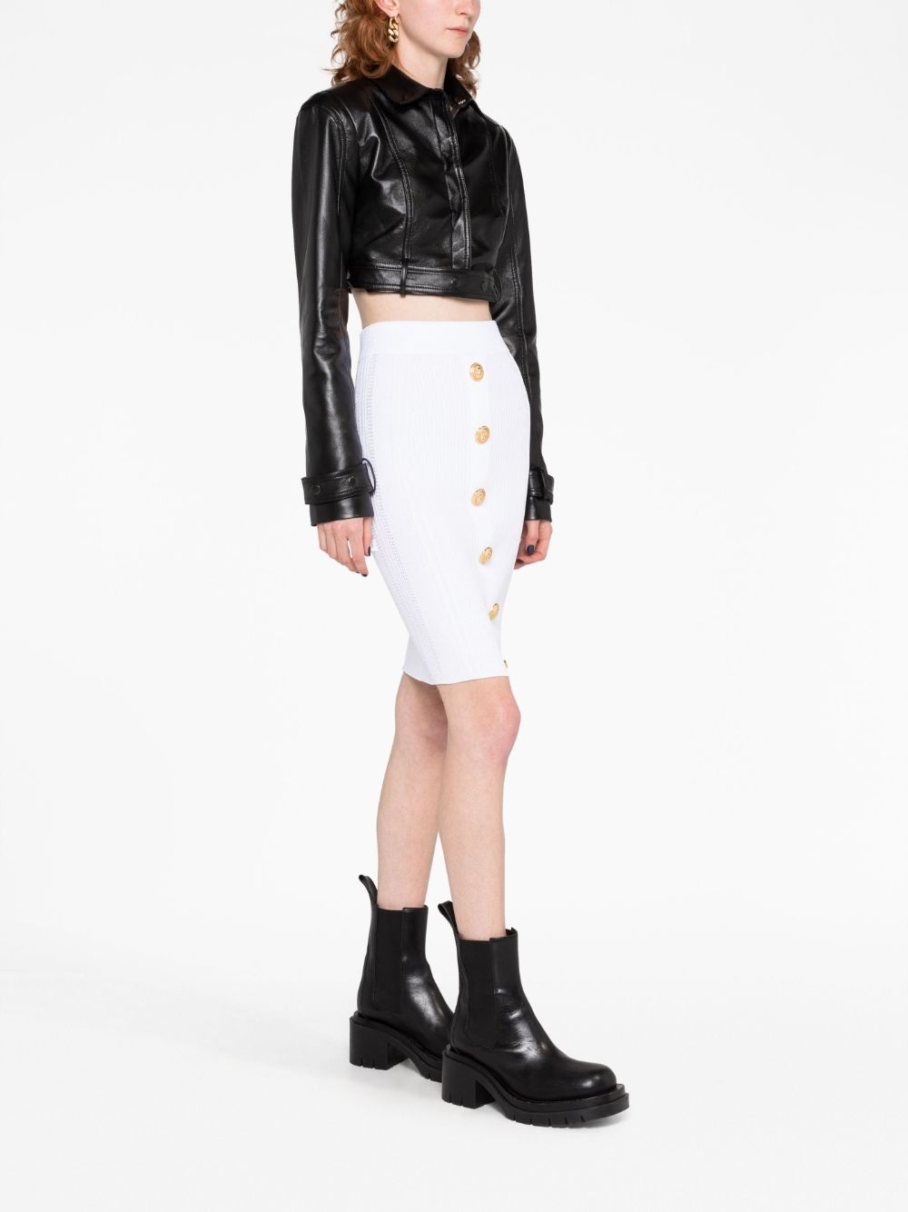 Balmain High Waist Buttoned Knit Skirt - 3