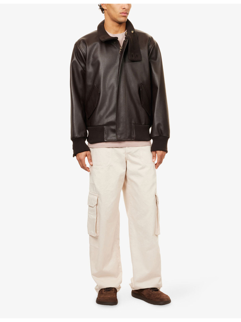 Loewe High-Neck Logo-Patch Leather Jacket outlook
