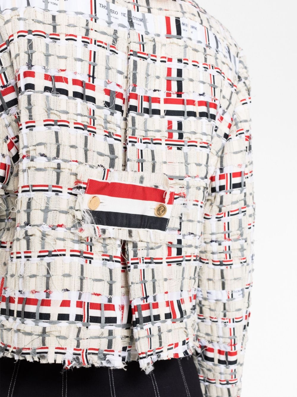 RWB stripe deconstructed-design tweed jacket - 5