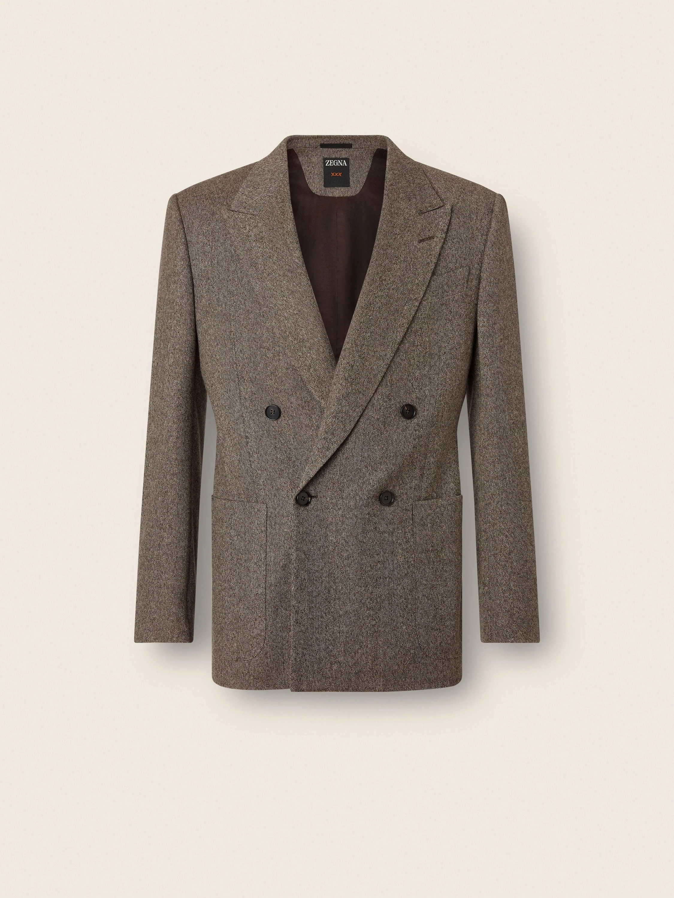 LIGHT BEIGE AND DARK BROWN WOOL AND CASHMERE JACKET - 1