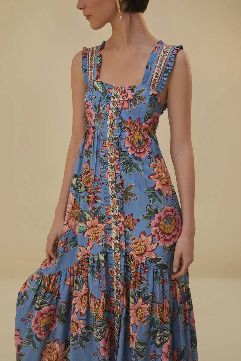 Blue Wonderful Bouquet Sleeveless Maxi Dress 3