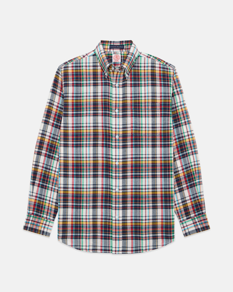 J. PRESS NAVY, RED & GOLD MADRAS BUTTON DOWN SPORT SHIRT outlook
