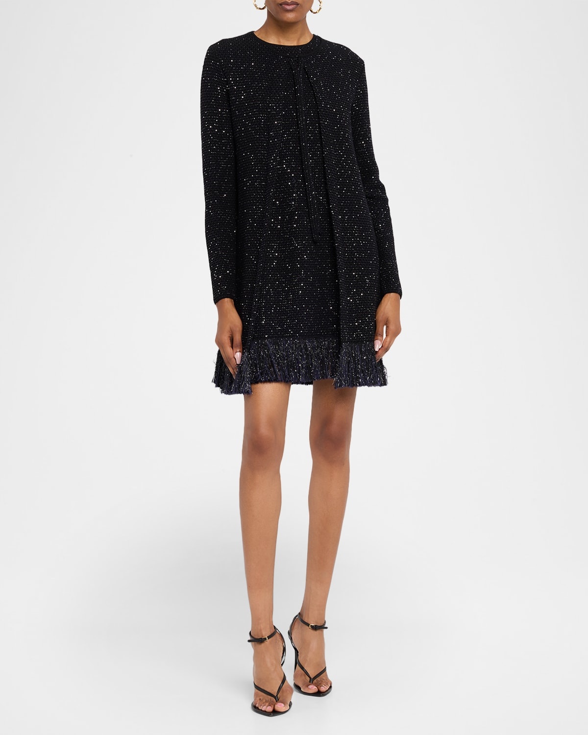 Textured Paillette Tweed Fringe Jacket - 4
