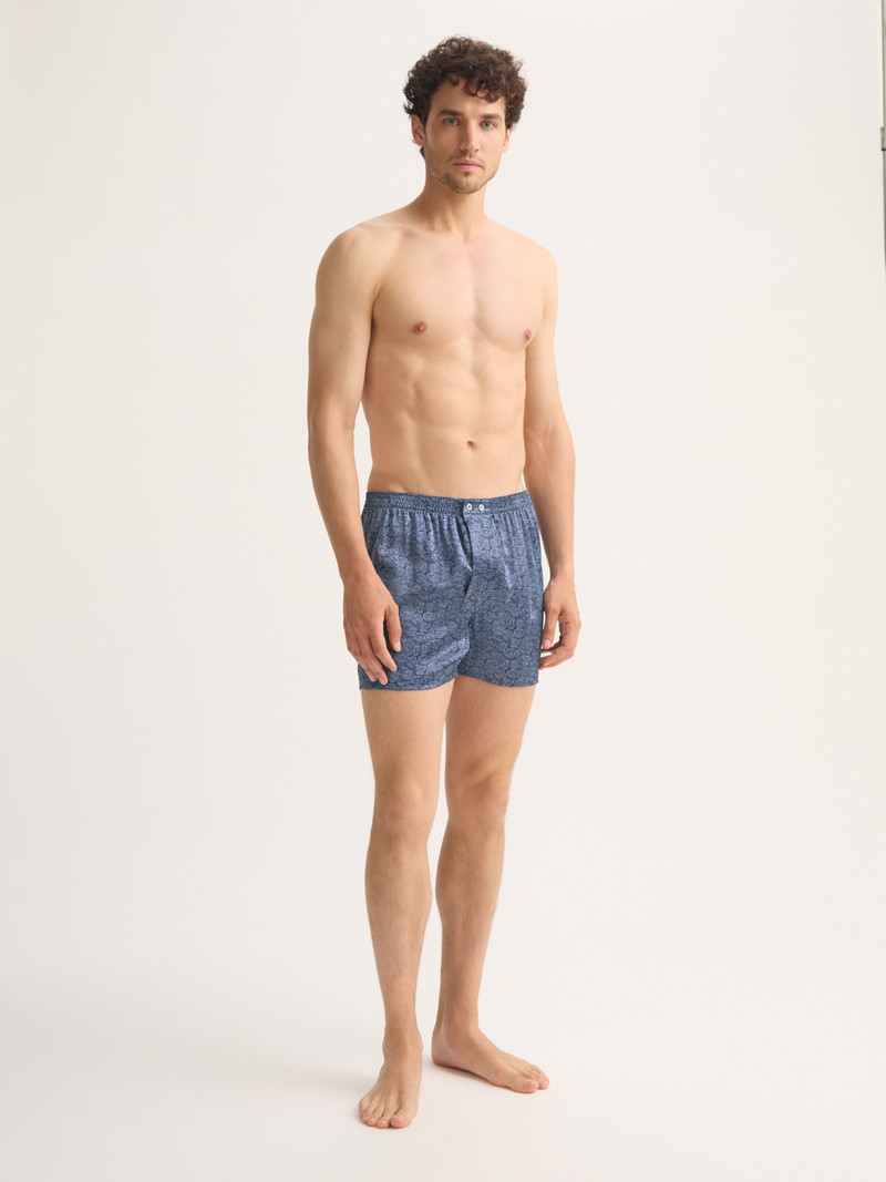 Men's Classic Fit Boxers Silk Navy Blue Rose Print 1