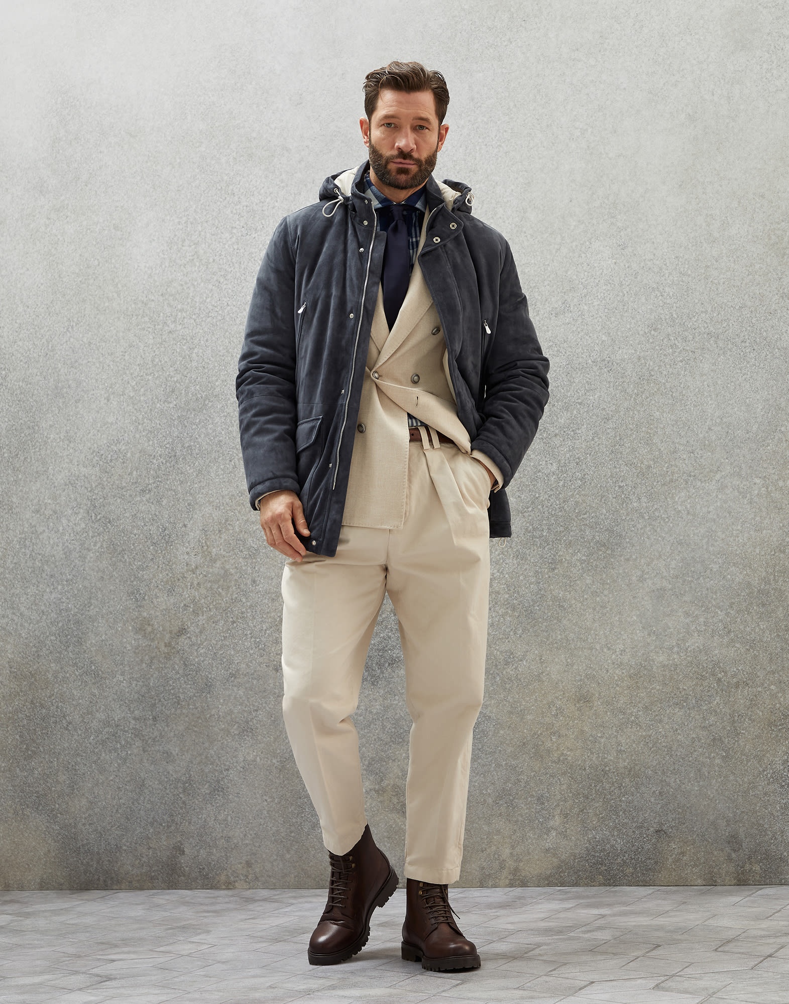 One-and-a-half breasted deconstructed blazer in wool, silk and cashmere diagonal with metal buttons - 5