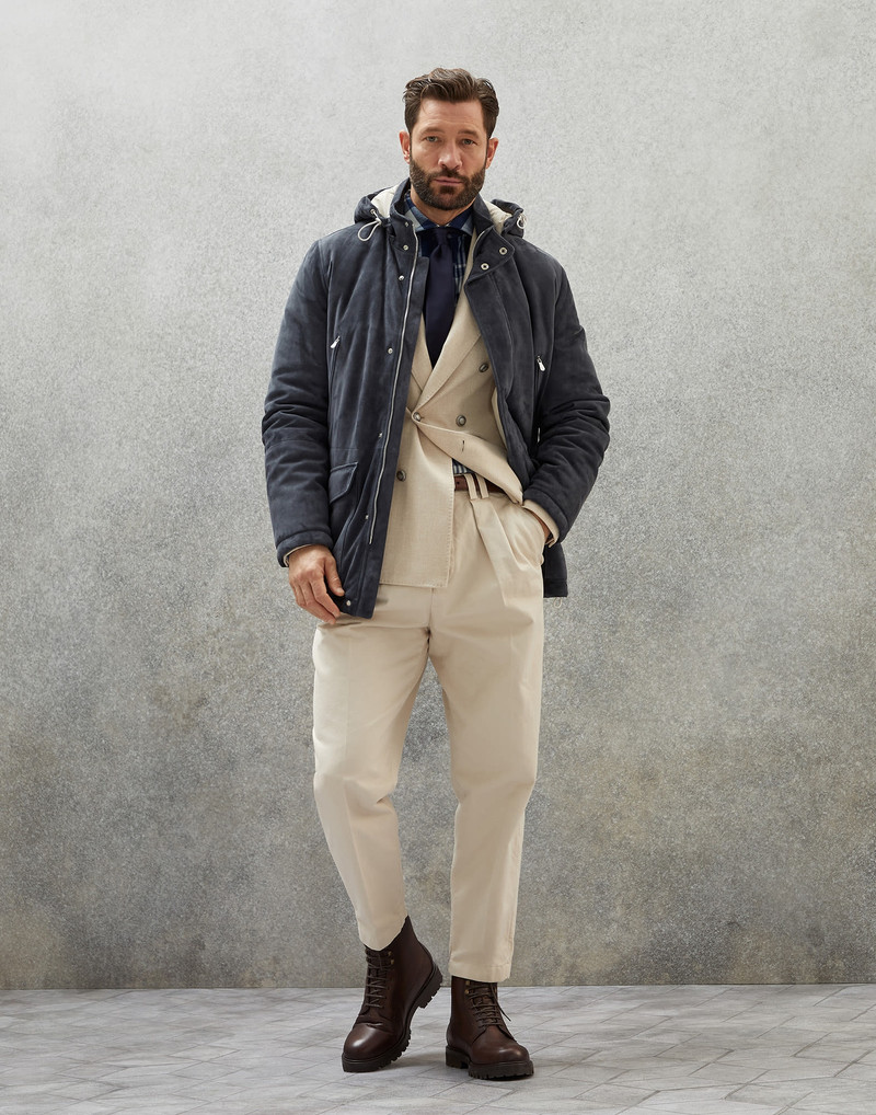 One-and-a-half breasted deconstructed blazer in wool, silk and cashmere diagonal with metal buttons 5