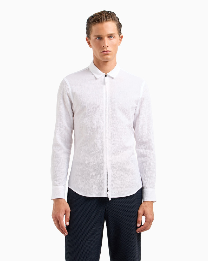GIORGIO ARMANI Slim-fit cotton seersucker shirt with zip outlook