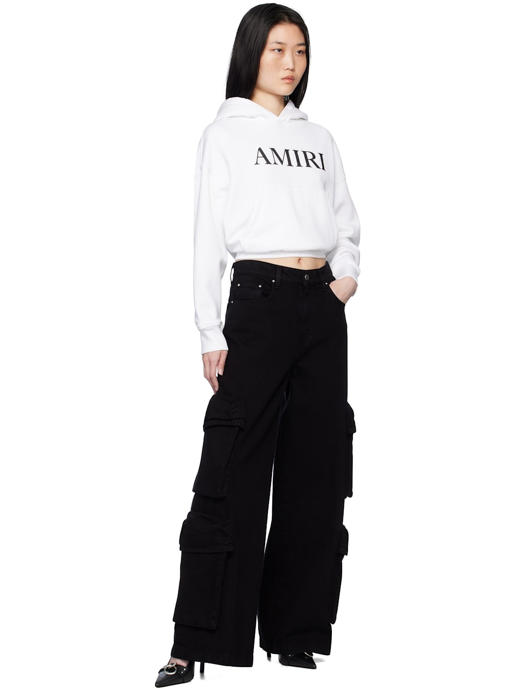 Black Baggy Denim Cargo Pants - 4