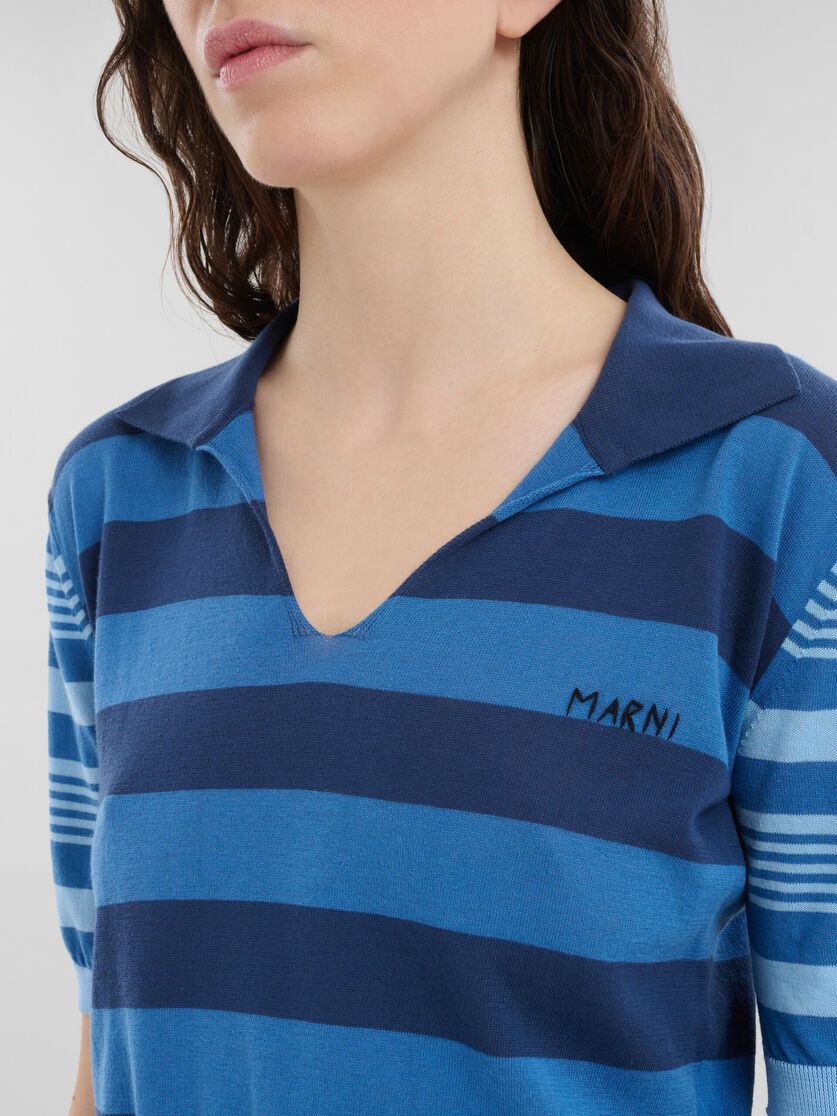 BLUE CONTRAST-STRIPE LIGHT COTTON SHORT-SLEEVED JUMPER - 4