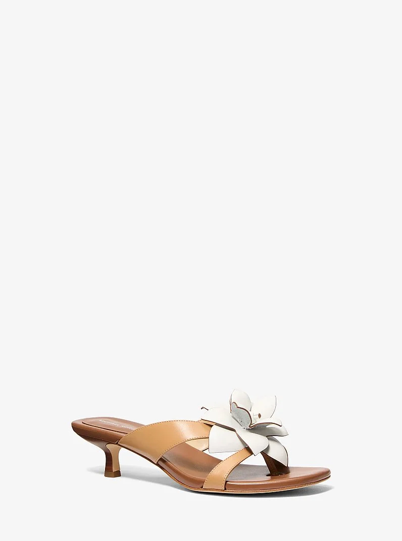 Jacie Floral Embellished Leather Kitten Heel Sandal - 1