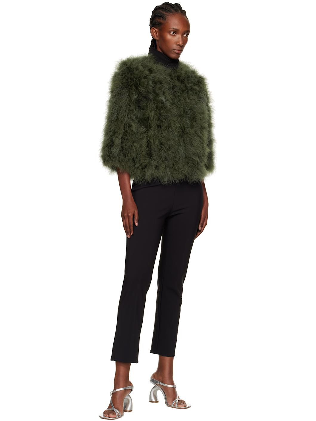 Green Short Feather Jacket - 4