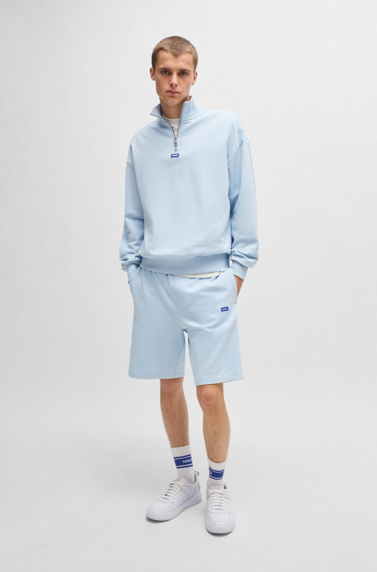 COTTON-TERRY SHORTS WITH BLUE LOGO PATCH - 4