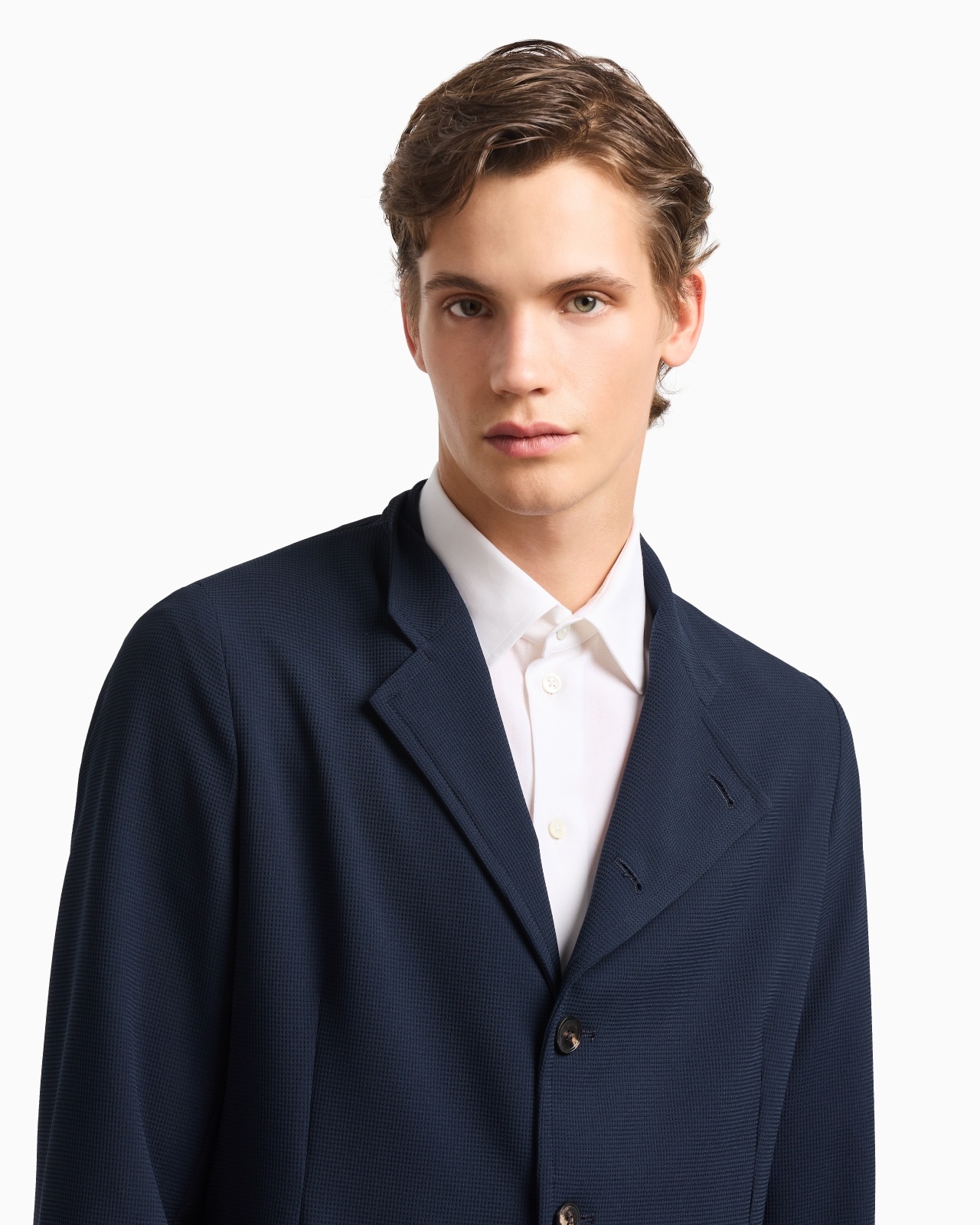 ICON GURU-COLLAR JACKET WITH OFF-CENTRE FASTENING, IN THREE-DIMENSIONAL PIQUÉ-EFFECT CRÊPE JERSEY - 5