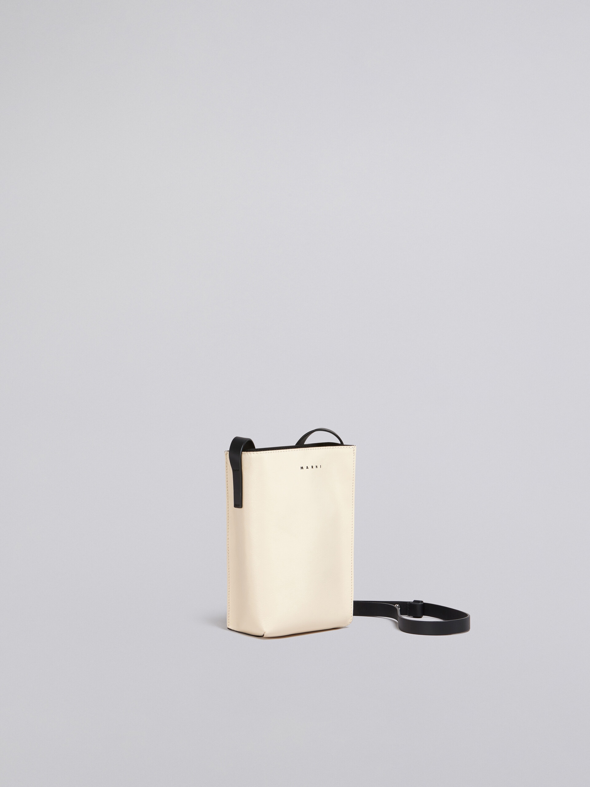 MUSEO SOFT SMALL BAG IN WHITE AND BROWN SHINY LEATHER - 5